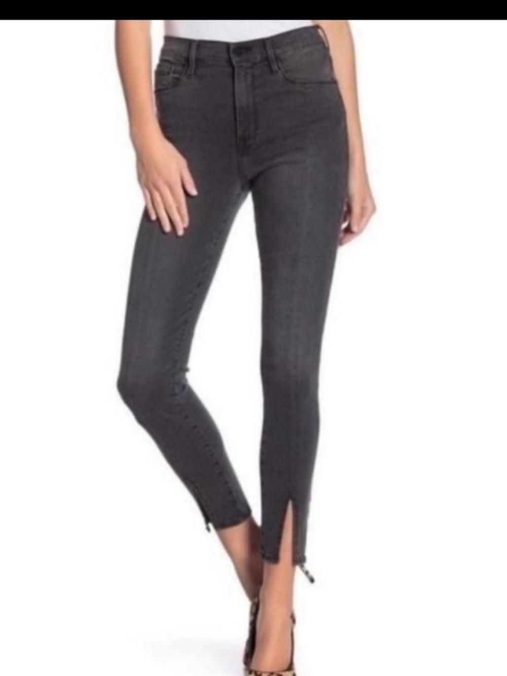 Frame Denim Charcoal Split-Hem High-Rise Ankle Skinny Jeans